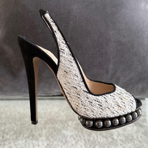 NWOT- NICHOLAS KIRKWOOD Tweed and Black Pearl Platform Heels - Picture 3 of 6